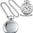 Smooth Pocket Watch Alloy Steel Quartz Roman/Arabic Numerals with 37cm Chain for Father's Day Xmas Best Gifts (CF1002)