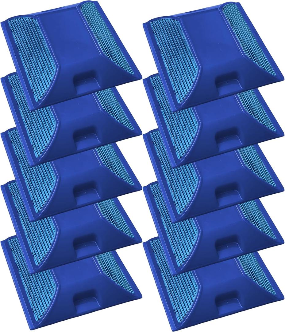 Road Reflectors Pack of 10 | 4 by 4 inch Street Pavement & Asphalt Stud Markers | Great for Speed Bumps, Sidewalks, Pedestrian Crossings, Freeways & Driveways | Industrial Grade (Blue)