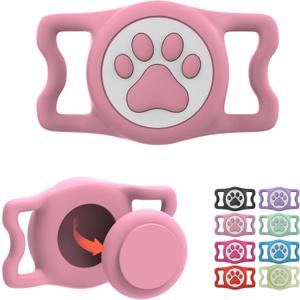 Waterproof Airtag Dog Collar Holder for Apple Air Tag, Silicone Dog Airtag Holder for Dogs & Cat Collars(Pink)