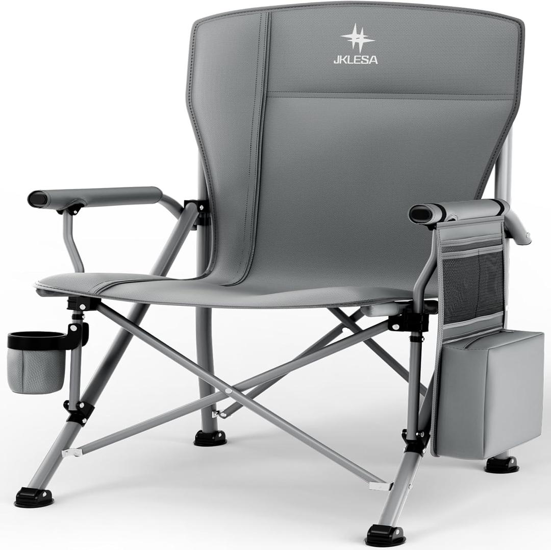 XL Premium Camping Chair - 400lb Capacity, Oversized 23.7" Wide Seat, Heavy Duty 600D Oxford Fabric, Padded Camping Chair Portable for Outdoor, Beach, Tailgate Parties Solid Slate, XL Silver Steel Frame