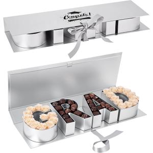 Trandraft Graduation Flower Gift Box Empty Grad Letter Large Flower Box with Ribbon Chocolate Rose Bouquet Package for Graduation Birthday Class Reunion Party Favor Supplies(Sliver,with Logo)