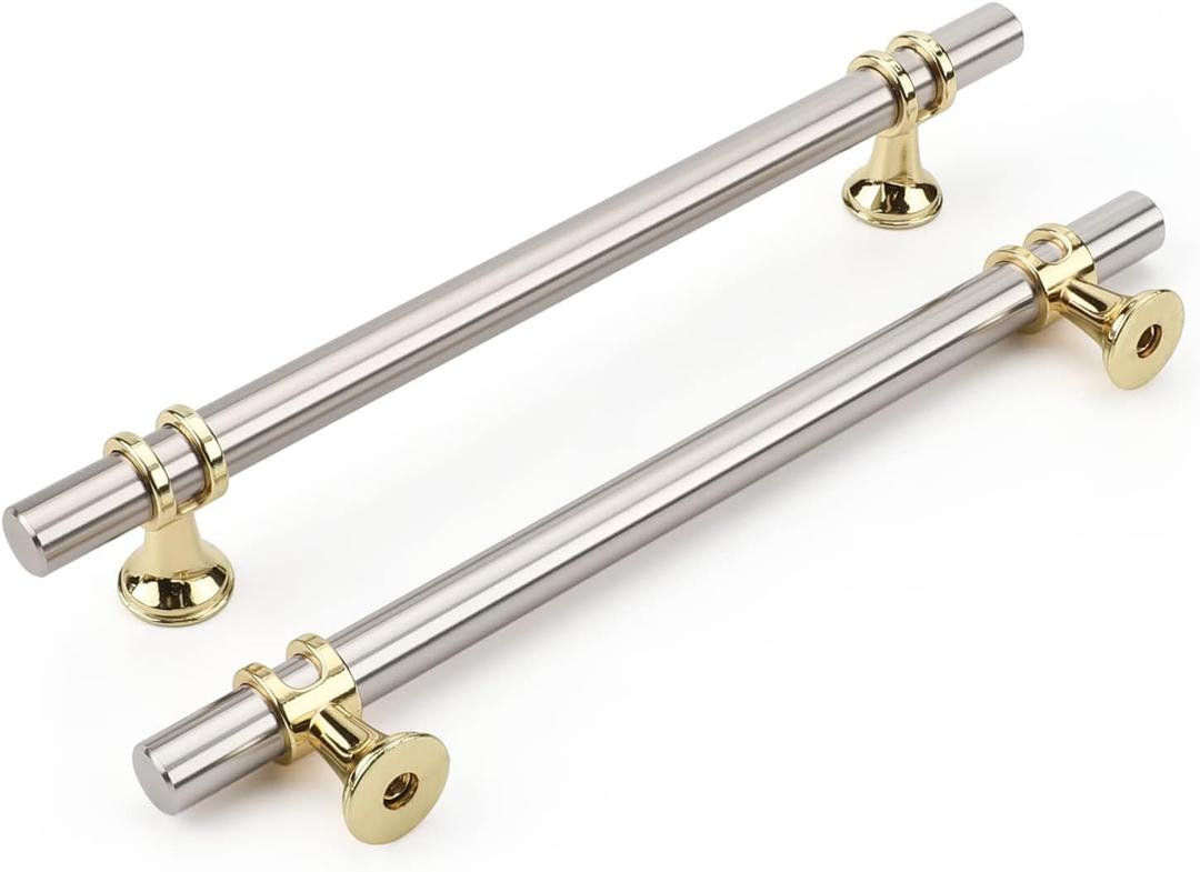 Rergy Cabinet Handles Drawer Pulls and Knobs, 10Pack Brushed Nickel and Gold 6-1/4inch Hole Center, Kitchen Hardware for Dresser Handle Zinc Alloy Furniture Pull