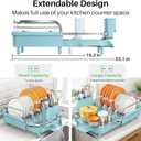 SNTD Dish Drying Rack, Expandable Dish Rack for Kitchen Counter, Stainless Steel Dish Drainer with Drainboard Set and Utensil Holder (Blue)