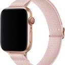 SICCIDEN Slim Stretchy Bands Compatible with Apple Watch Band 46mm/49mm/45mm/44mm/42mm, Women Elastics Nylon Thin Strap for iWatch Ultra SE 3/2/1 Series 11 10 9 8 7 6 5 4 3 2 1 (Pink Sand/Rose Gold)