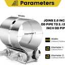 1 Pcs 2.0 inch Exhaust Clamp Butt Joint 304 Stainless Steel Band Lap Joint Band Clamp Stainless Steel for Pipes Catalytic ConvertersMuffler (1, 2.0 inch)