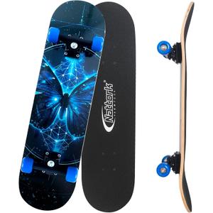 Nattork 31 Inch Complete Skateboard, Standard Skateboards for Beginners, Wood 9 Layer Canadian Maple Trick Skate Boards for Boys Girls Youth Teens Adults