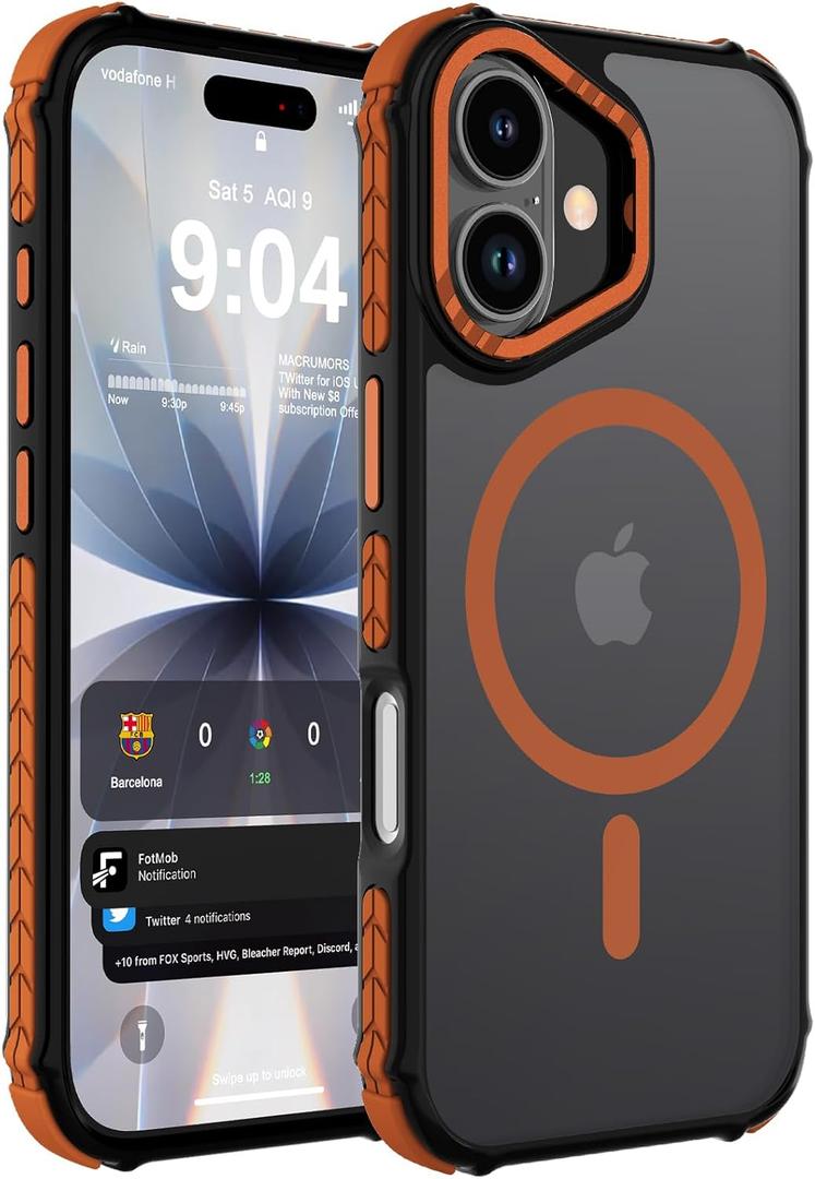 DEERLAMN Strong Magnetic Case for iPhone 16 6.1-Inch,[Compatible with Magsafe][Military Grade Drop Protection] Translucent Matte Shockproof Protective Phone Cover-Frosted Orange