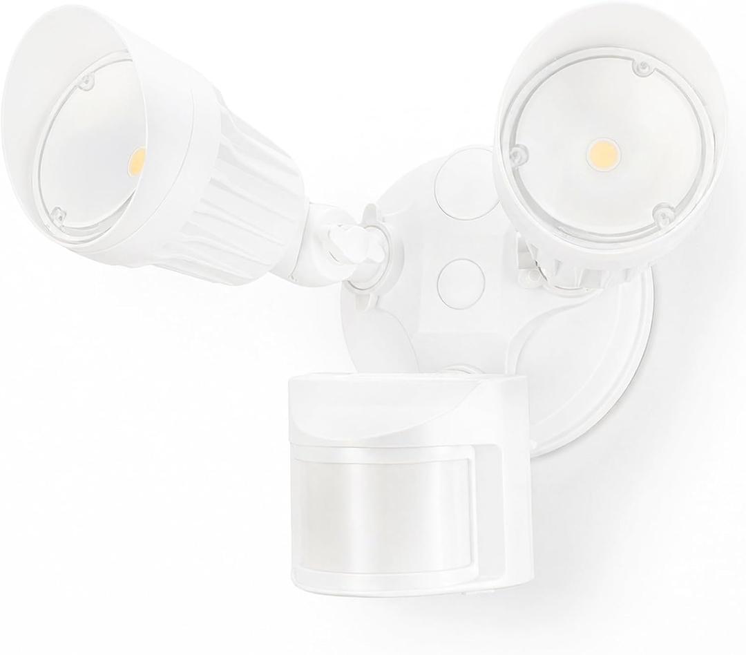 LEONLITE COB LED Security Light, Motion Sensor Outdoor Lights, Dusk to Dawn, 100-277V, ETL Listed, Adjustable Heads, Motion Detector Flood Light, Aluminum, IP65 Waterproof, 5000K Daylight, White