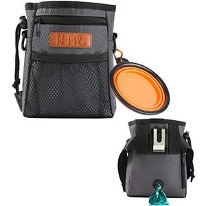 KHPR Dog Treat Training Pouch Easily Carries Pet Toys Kibble,Treats Built-in Poop Bag Dispenser 3 Ways to Wear Comes with a Foldable Silicone Bowl(Dark Grey)