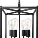 Unicozin 4-Light Black Farmhouse Chandelier, Iron Lantern Pendant Light Rustic Cage Adjustable Height, E26 Base Industrial Hanging Lights for Kitchen Island Dining Room Hallway Foyer Entryway