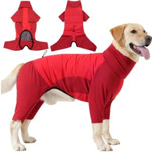 HEYWEAN Dog Winter Coat Waterproof Cold Weather Jacket with Harness Opening Stretchy Legs & No-Zip Design Snug Fit for Small to Large Breeds Red XL