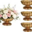 Small Gold Vases for Centerpieces: Antique Gold Flower Vase for Wedding 4 Inch Brass Compote Vase Metal Pedestal Bowl Flower Urn for Party Event Home Decor Set of 4