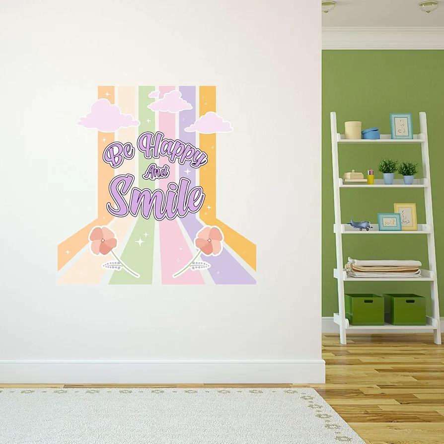 Design With Vinyl Danish Pastel Wall Decal Cute Pastel Coloured Flowers with Rainbow Stripes Removable - Size: 30 in x 30 in