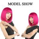 ENilecor Short Bob Hair Wigs 12" Straight with Flat Bangs Synthetic Colorful Cosplay Daily Party Wig for Women Natural As Real Hair+ Free Wig Cap(Rose Hot Pink)