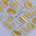 3 x 2 Sheets 5D Embossed Skull & Bone Nail Decals for Nail Art Self-Adhesive Halloween Nail Stickers Pink Hand Bone Rose Flower Nail Art Stickers Scary Gold Bones Design Decals for Women Nail Accessories (W1)