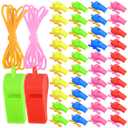 200 Pieces Plastic Whistles with Lanyard Loud Whistles Emergency Whistles Bulk for Trainning Outdoor Hiking Sports Coaches Teacher Referees Whistle