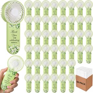 VIHOSE 50pcs Wedding Handheld Fans for Guest Mini Portable Fans Bulk Thank You for Celebrating with Us Gifts for Summer Bridal Shower Bridesmaid Party Favors, Battery Powered(Green)