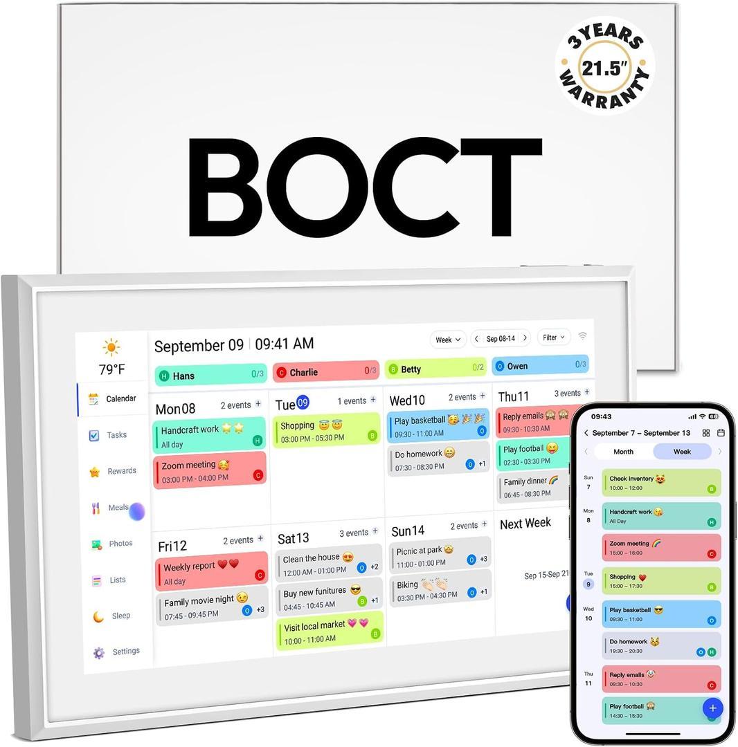 BOCT 21.5'' Digital Calendar Wall - 64GB Memory Touch Screen Chore Chart Smart Calendar, Digital Planner, Auto-Sync, APP Control, Interactive Family Schedules, Gift for Mother