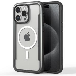 RAPTIC Shield Magnetic for iPhone 15 Pro Max Case, Compatible with MagSafe, Shockproof Protective Clear Case, Military Grade 10ft Drop Tested, Durable Aluminum Frame, 6.7 inch, Black