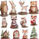 12Pcs Woodland Animal Figurines and Wooden Table Signs Enchanted Forest Decor Rustic Tiered Tray Centerpieces for Baby Shower Birthday Camp Party Supplies Cake and Tabletop Decoration (Forest Animal)