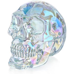 HDCRYSTALGIFTS 3'' Crystal Human Skull Head Statues Halloween Decor Glass Skull Figurines Sculpture for Home Decor,Colorful Skull