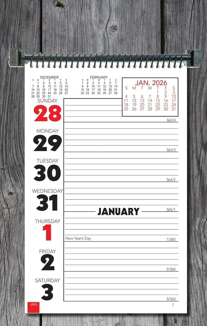 Calendar Company 2026 Weekly Planning Calendar with Memo Space and Almanac Info - Spiral bound with fold-flat Easel 7'' x 13" Made in the USA! (Barnwood)