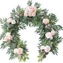 Floroom 6ft Artificial Eucalyptus Garland with Flowers Fake Greenery Faux Floral Vine Garland for Table Decor Wedding Centerpieces Bridal Shower Party Decorations, Blush & Cream