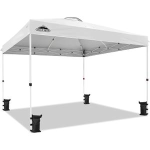 EAGLE PEAK Pop Up Canopy Tent with Wheeled Carry Bag, 8 Stakes, 4 Ropes, 4 Weight Bags, Easy Set Up Tent Canopy, 12x12 ft, 144sqft of Shade, White