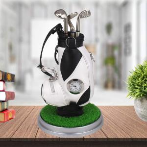 Golf Gift Golf Pens Holder, Golf Bag Holder with 3 Pieces Aluminum Pen Golf Bag Pencil Holder for Men (White and Black/C)
