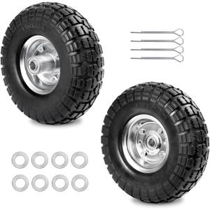 4.10/3.50-4 Tire Wheels Flat Free 10" Heavy Duty Solid Flat-Free Replacement Tire with 5/8 Axle Compatible with Gorilla Carts, Wheelbarrow, Dolly, Hand Truck (2-Pack) 4.10/3.50-4 Tire Wheels Flat Free 10" Heavy Duty Solid Flat-Free Replacement Tire with 5/8 Axle Compatible with Gorilla Carts, Wheelbarrow, Dolly, Hand Truck (2-Pack)