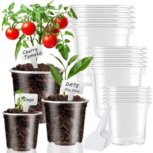 MAFONE Clear Nursery Pots 5/4/3.5 Inch, Plastic Seed Starter High Transparency Plastic Seedling Plant Pot with Drainage Holes15 Labels (15Pcs)