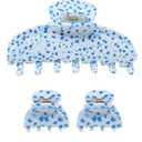 Acetate Hair Claw Clips for Women 3.9 Inch Large French Banana Clip and 2 PCS Small No-Slip Claw Clips for Thick or Thin HairBlue+White