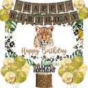 Cheetah Birthday Decorations Set,Leopard Birthday Banner Balloons Cake Topper Cheetah Backdrop Decorations for Safari Jungle Cheetah Baby Shower Party Supplies