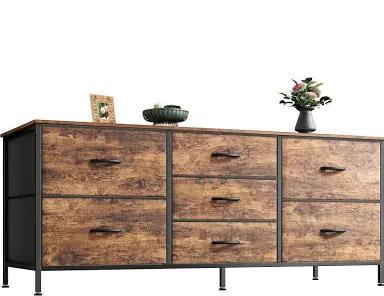Huuger Dresser with 7 Fabric Drawers, 47 Inch Dresser TV Stand for 43, 50, 55 Inch TV, Metal Frame, for Bedroom, Clothing, Rustic Brown