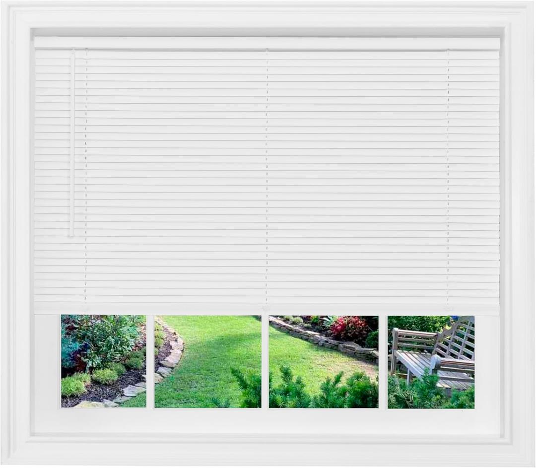Cordless Light Filtering Mini Blind - 45 Inch Width, 25 Inch Length, 1" Slat Size - Pearl White - Cordless GII Morningstar Horizontal Windows Blinds for Interior by Achim Home Decor