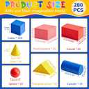 Hiboom 280 Pcs 3D Shapes Geometric Solid for Teaching Wood Mini Geometric Shapes Colorful Education Blocks Classroom Manipulatives Blocks for Geometry Math Learning Kindergarten Preschool