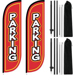 Fanfanwin 2 Pack Parking Feather Flag with 11 ft Pole Kit for Business Outside Includes Banner and Pole Sets, Outdoor Parking Feather Banner Easy Hang Swooper Flag