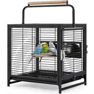 Large Bird Cage, 71" h Rolling Birdcage with Play Top & Storage Cabinet, Wood Parakeet Cage for Macaw Parakeet Parrot Cockatiel Budgie (Black)