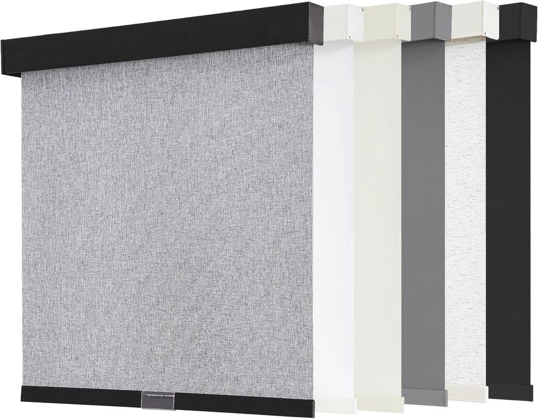 AOSKY Blackout Roller Shades Cordless Blinds for Windows, Free-Stop Shades with Valance, Thermal Insulated Fabric, UV Protection, Natural Woven Blinds for Home (35.5" W x 72" H, Heather Grey)