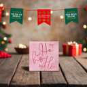 Pink Bow Christmas Wooden Box SignHO HO HOPink Christmas Decorations, Christmas Office Decorations for Work Desk, Christmas Gifts for Women 5x5 Inch