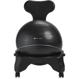 Gaiam Classic Balance Ball Chair Exercise Stability Yoga Ball Premium Ergonomic Chair for Home and Office Desk with Air Pump, Exercise Guide and Satisfaction, (Black)