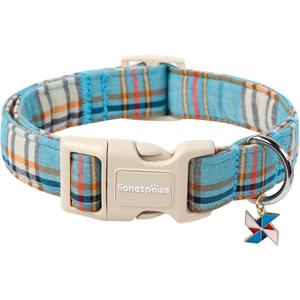 Lionet Paws Boy Dog Collar- Cute Blue Plaid Dog Collars with Plastic Buckle, Light Adjustable Dog Collars for Medium Dogs