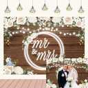 Mr and Mrs Wedding Backdrop Banner White Rose Floral Wooden Wall Glitter Lights Wedding Photo Backdrop for Reception Bridal Groom Engaged Ceremony Anniversary Party Decoration 7x5Ft