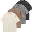 Men's Oversized Cotton T-Shirts Loose Fit Vintage Washed Tee Unisex Short Sleeve Casual Shirts Tops (XX-Large, Black+grey+sand+beige)