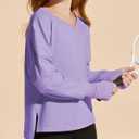 Haloumoning Girls Oversized Long Sleeve T Shirts Kids Casual V Neck Cute Tops Basic Tees with Thumb Holes 4-14Y Purple