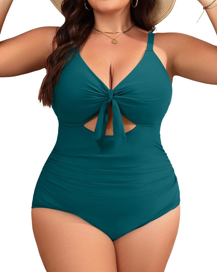Aqua Eve Plus Size One Piece Swimsuit for Women Tummy Control Bathing Suit Cutout Swimwear, 18W