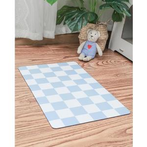 Ralxion Checkered Dog Feeding Mat, Absorbent Mats for Dog Food and Water Bowl, Dispenser, Retro Aesthetic Light Blue Checkerboard Pet Placemat for Dogs, Cats, Puppy Accessories, 16" X 24