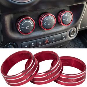 Audio Air Conditioning Button Cover Decoration Twist Switch Ring Trim for Jeep Wrangler JK JKU Patriot 2011-2018, Compass 11-16, Liberty 08-12, Dodge Challenger 08-14 Interior Accessories (Red 3PCS)