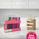 9.8" Acrylic Straw Holder for Cabinet Door - Straw Organizer with Ultra-Sticky Adhesive, Kitchen & RV Essensials, 5-Compartment Storage for Reusable Straws & Brushes, Colored Pencils, Markers (Pink)