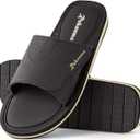 Mens Slide Sandals Adjustable Athletic Casual Comfort Lightweight Open Toe Slides Sport Sandals with Memory Foam Soft Cushion Footbed (11, Dark Brown)